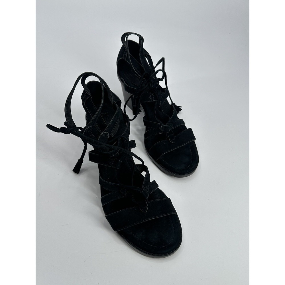 Frye Gladiator Dress Sandals Women's Black Leather Heels Suede Lace Up Size 8.5M